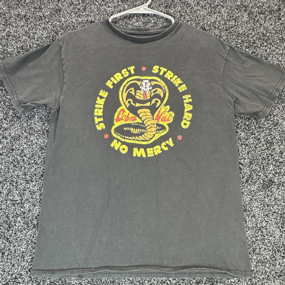 Cobra Kai T Shirt Adult Small Gray Strike First Strike Hard No Mercy Karate Kid